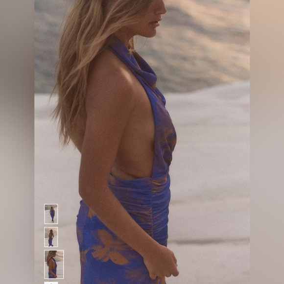 Zara Blue and Gold Halter Maxi Dress - Picture 5 of 7